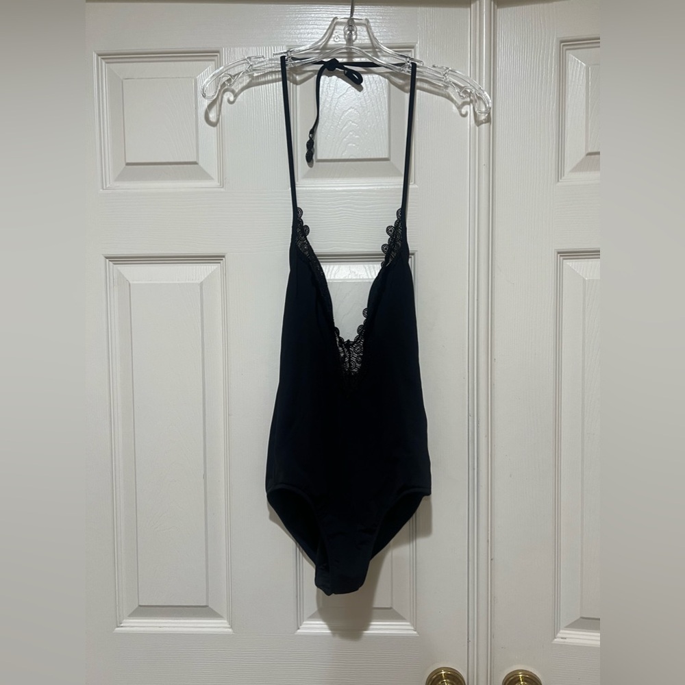 Seafolly bikini tie back open bac lace details Black one piece swimsuit bikini 8